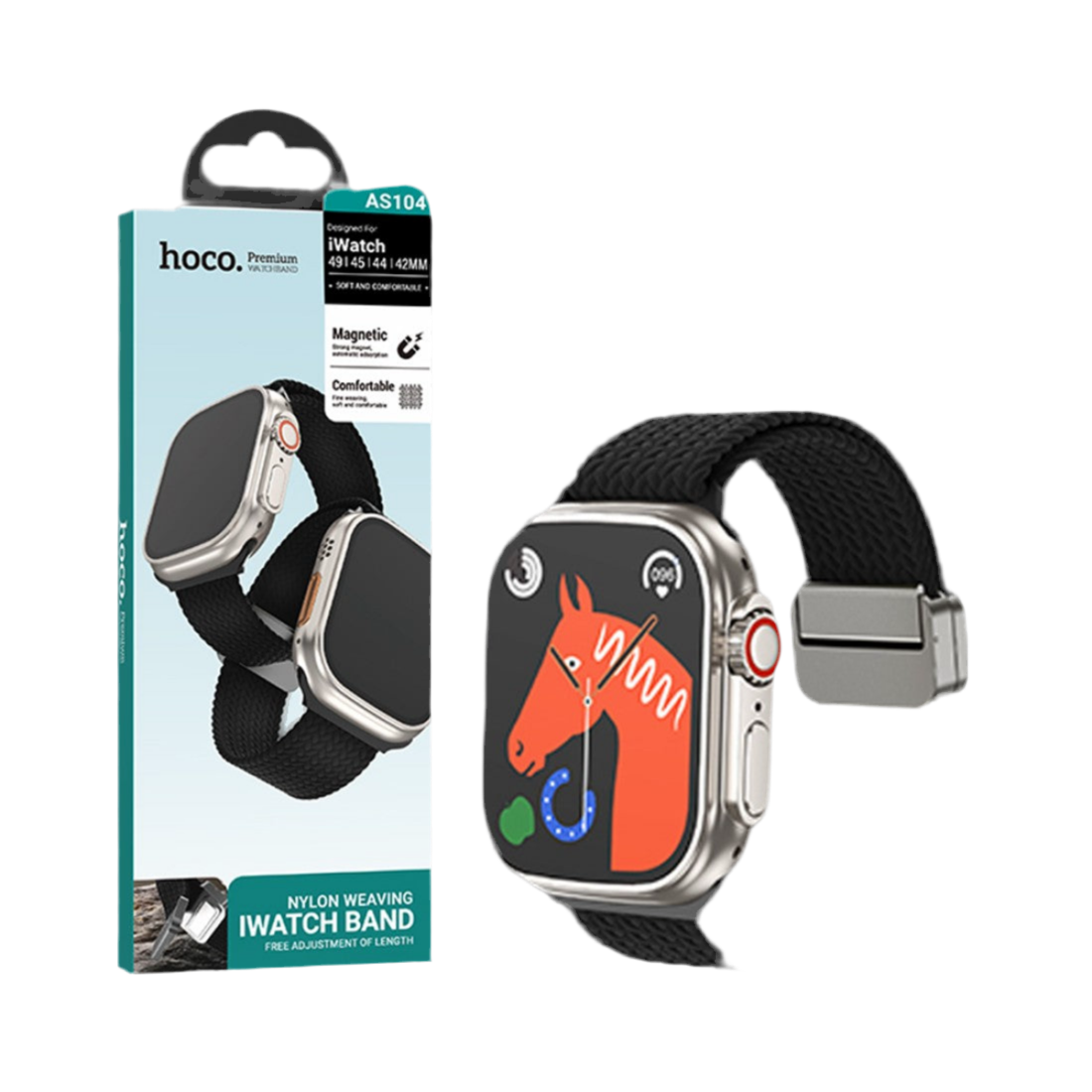 Pulseira de Nylon HOCO AS104 – Preta para Apple Watch (42/44/45/49 mm)