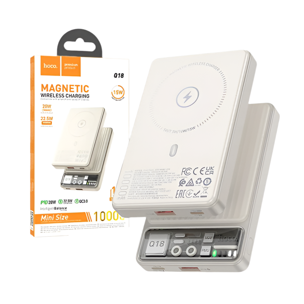 Carregador Portátil Magnético HOCO Q18 Tourer 22,5W 10000mAh Branco Leitoso