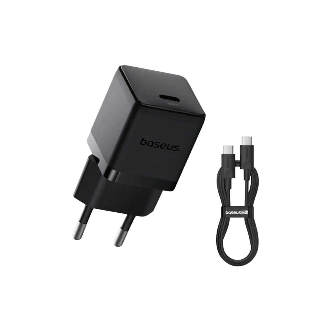 Baseus Carregador Palm Fast Charger 1C 20W EU Cluster Black (With Baseus Mini Black Cable Usb-C)