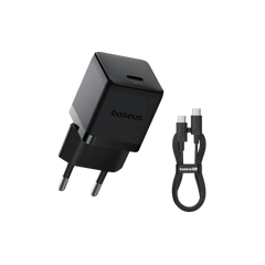 Baseus Carregador Palm Fast Charger 1C 20W EU Cluster Black (With Baseus Mini Black Cable Usb-C)