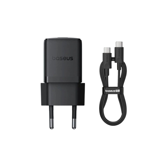 Baseus Carregador Palm Fast Charger 1C 30W Eu Cluster Black (With Baseus Mini White Cable Type-C)