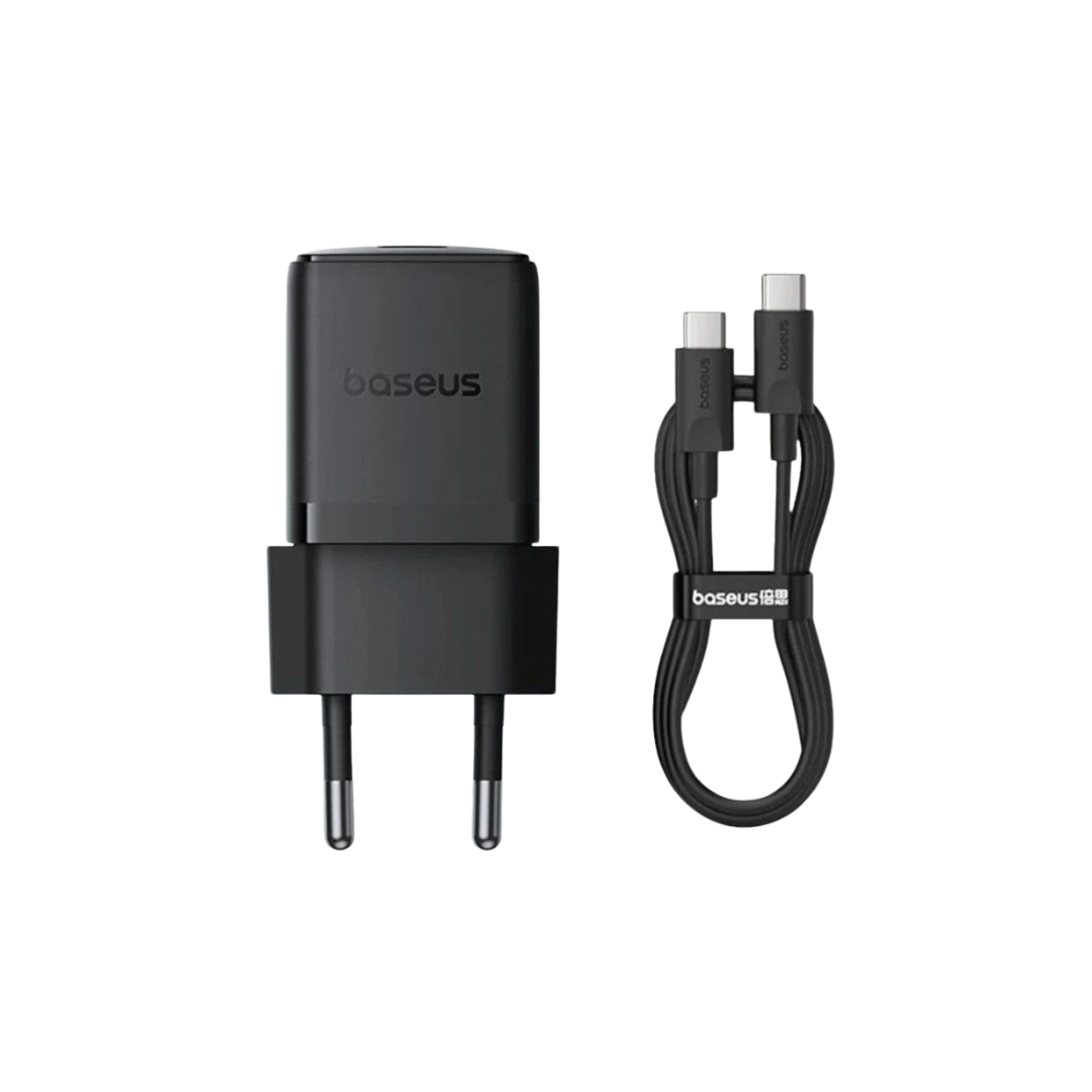 Baseus Carregador Palm Fast Charger 1C 30W Eu Cluster Black (With Baseus Mini White Cable Type-C)