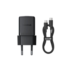 Baseus Carregador Palm Fast Charger 1C 30W Eu Cluster Black (With Baseus Mini White Cable Type-C)